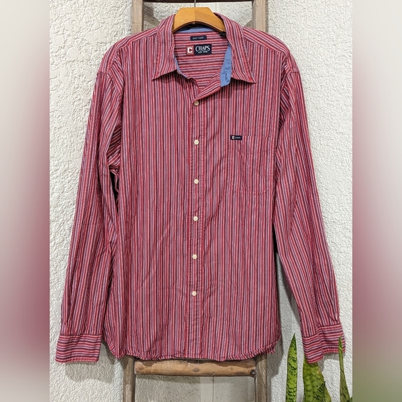 Chaps Other - Chaps Men's XXL Red & Blue Striped Long Sleeve Button Down Collared Shirt